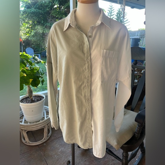 bohme Tops - Bohme Dual-Tone Button Down Shirt - Green and White